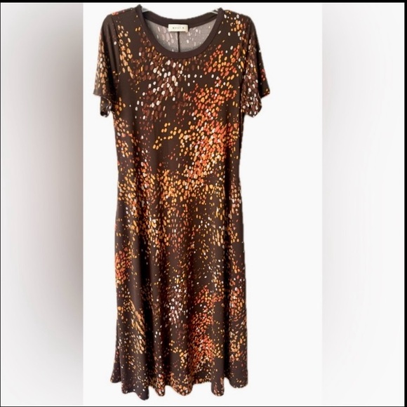 West K Jenesis Short Sleeve T Shirt A Line Midi Dress Womens Large‎ Brown NWOT - Picture 1 of 10